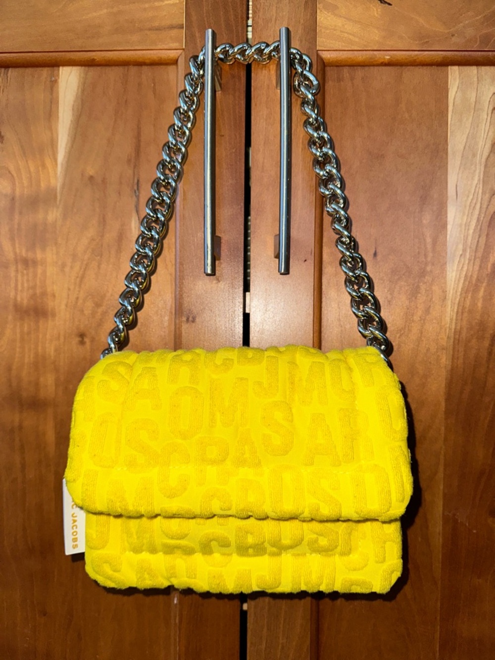 Marc Jacobs Puffy Monogram Chain Shoulder Bag Bright Yellow Jacquard | Like New - Picture 2 of 13
